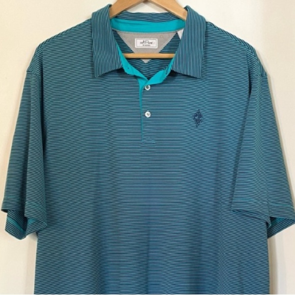 Adidas Adipure Golf Striped Polo Shirt Blue Black XL EUC